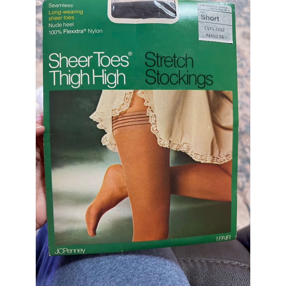 Vintage JCPenney Gaymode Thigh High Stretch Stockings Smoke Grey Short NEW